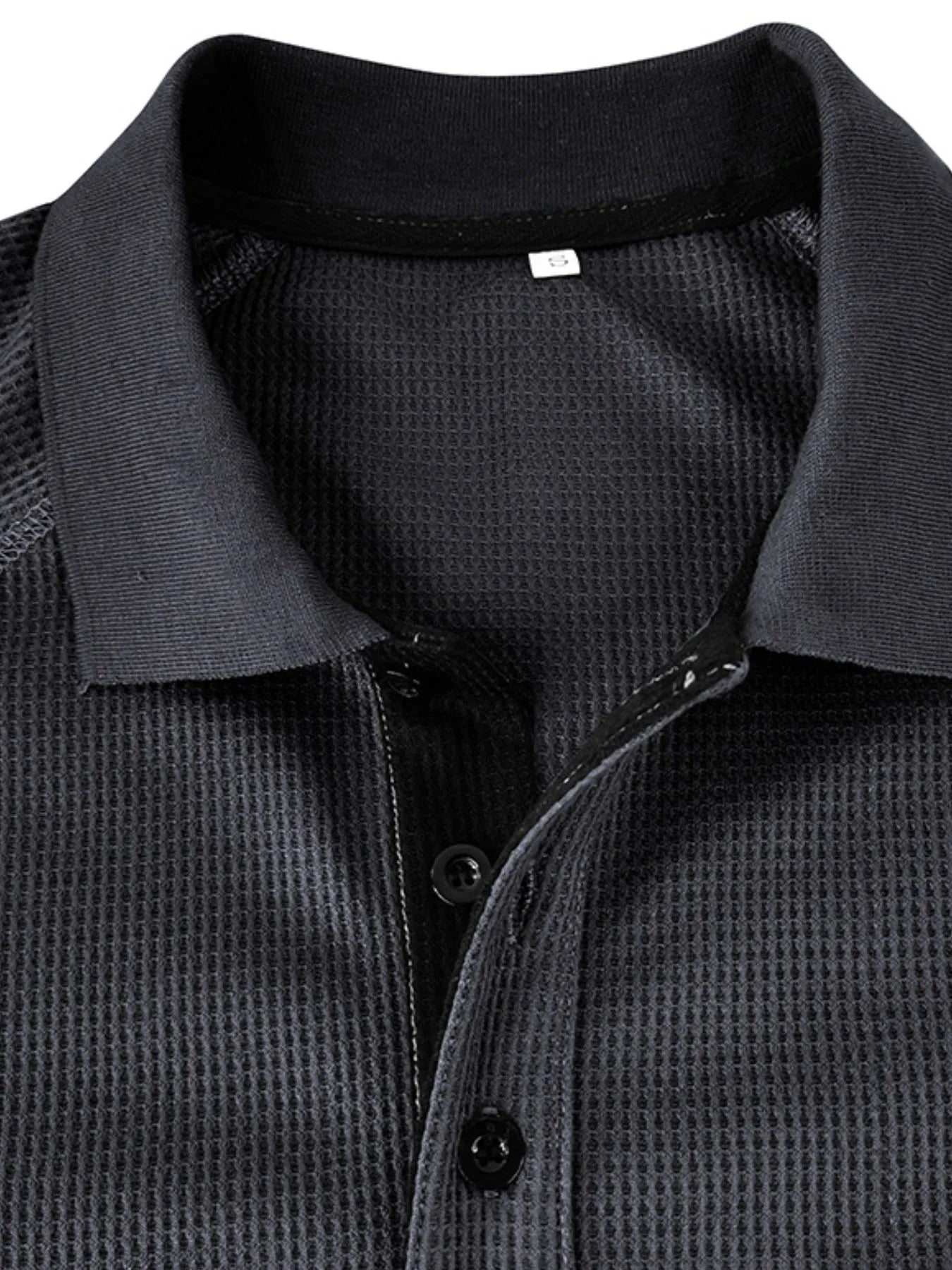 Men's Long Sleeve Textured Polo - Premium Men's Polo shirt from Trendsi - Just $40.99! Shop now at Handbags Specialist Headquarter