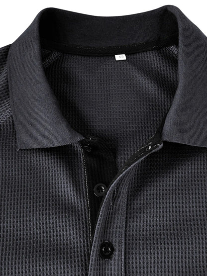 Men's Long Sleeve Textured Polo - Premium Men's Polo shirt from Trendsi - Just $40.99! Shop now at Handbags Specialist Headquarter