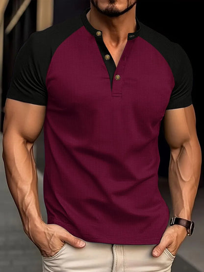 Men's Full Size Waffle-Knit Round Neck Contrast Polo Plus Size - Premium Men's Polo shirt from Trendsi - Just $30.99! Shop now at Handbags Specialist Headquarter