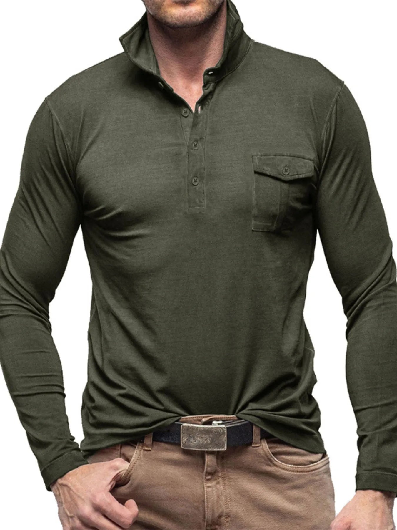 Men's Basic style Collared Neck Long Sleeve Polo - Premium Men's Polo shirt from Trendsi - Just $41.99! Shop now at Handbags Specialist Headquarter