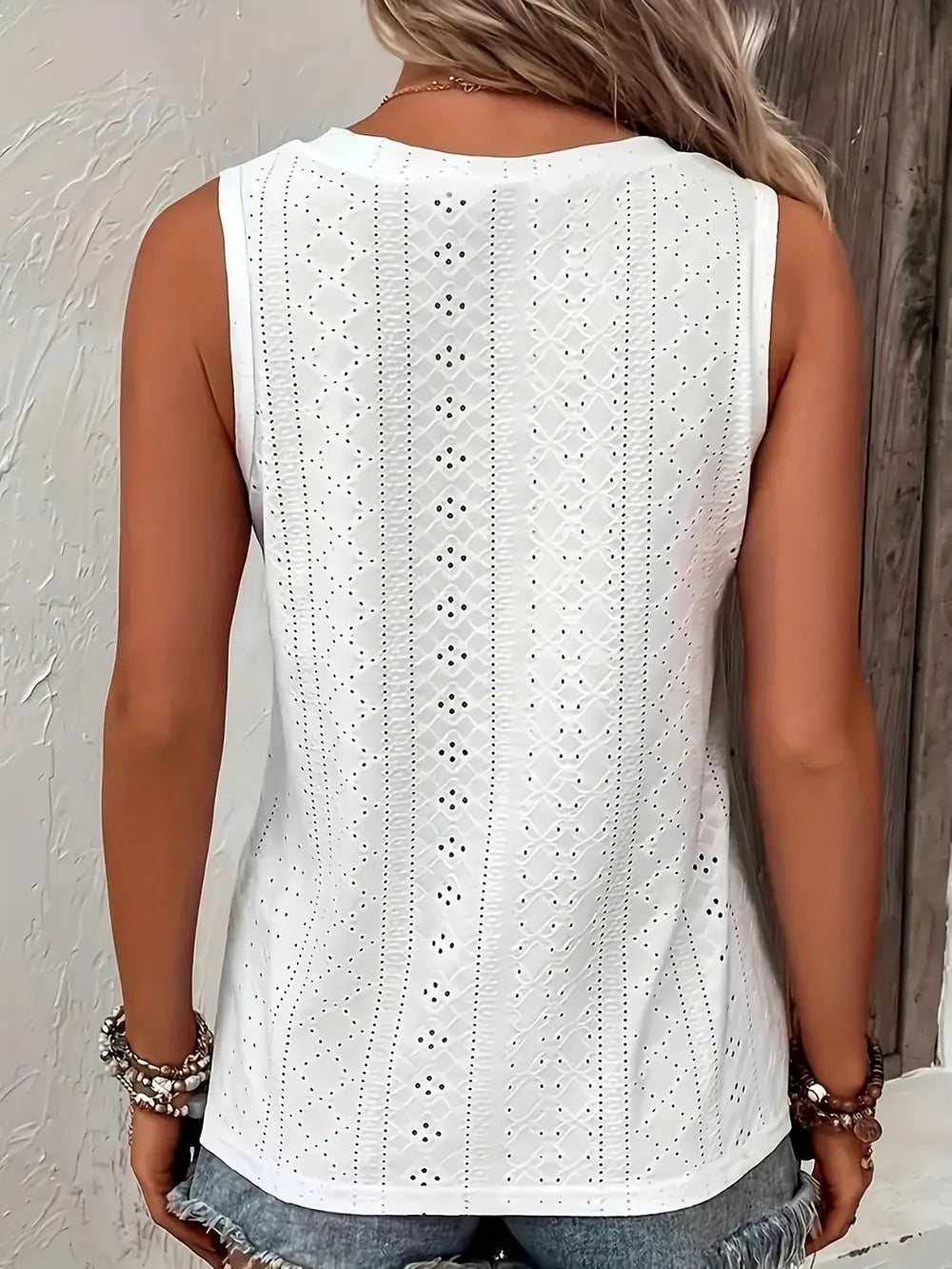 Full Size Eyelet V-Neck Tank Plus Size - Premium Dresses from Trendsi - Just $22.99! Shop now at Handbags Specialist Headquarter