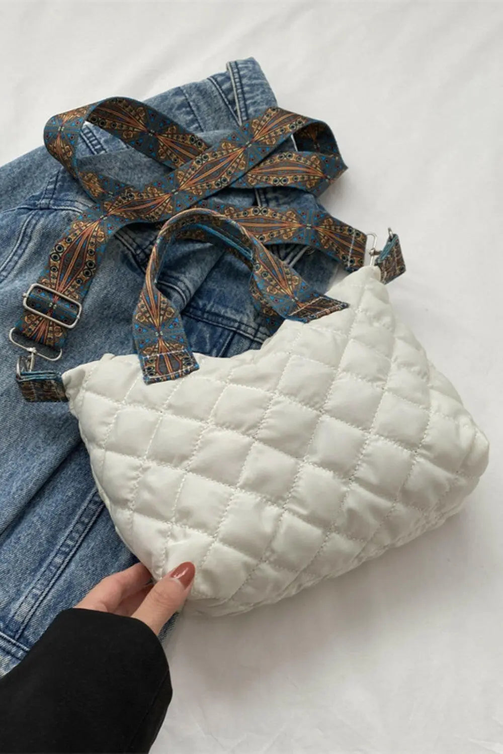 Bubble Textured Printed Strap Handbag.