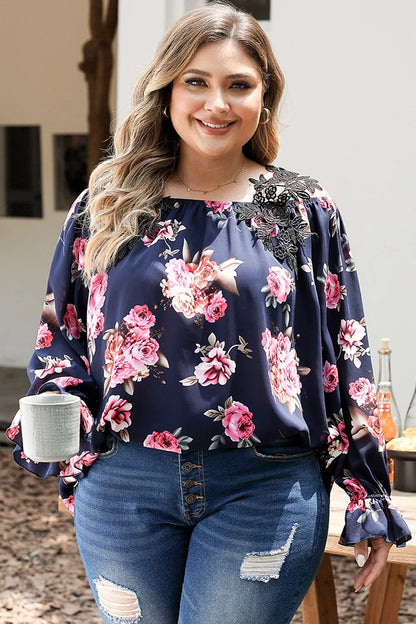 Plus Size Floral Flounce Sleeve Blouse - Premium Plus Size Shirts from Trendsi - Just $25! Shop now at Handbags Specialist Headquarter