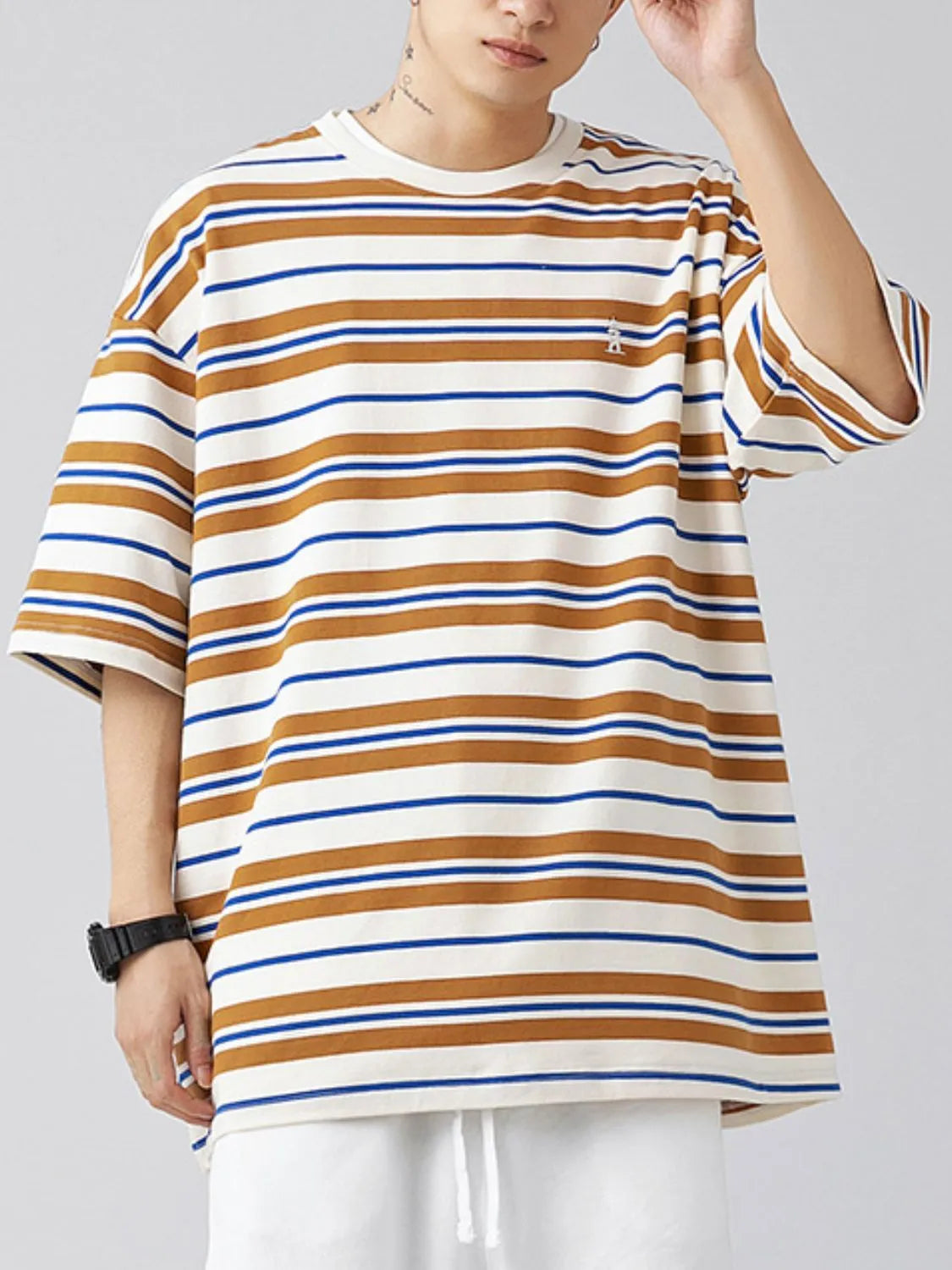 Men's Plus Size Basic style Round Neck Striped T-Shirt - Premium Men's T-Shirt from Trendsi - Just $33.99! Shop now at Handbags Specialist Headquarter
