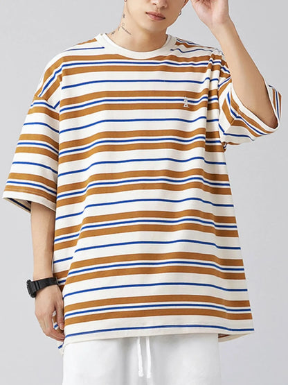 Men's Plus Size Basic style Round Neck Striped T-Shirt - Premium Men's T-Shirt from Trendsi - Just $33.99! Shop now at Handbags Specialist Headquarter