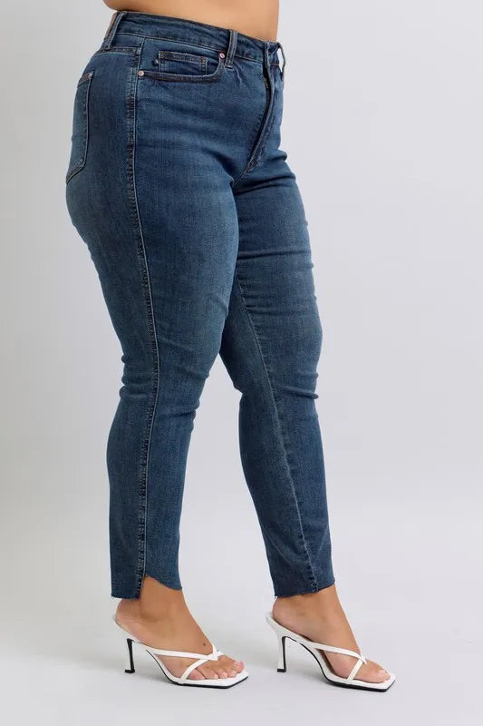 Judy Blue Full Size High Waist Tummy Control Step Hem Skinny Jeans Plus Size - Premium Women / Jeans & Denim from Trendsi - Just $61.99! Shop now at Handbags Specialist Headquarter