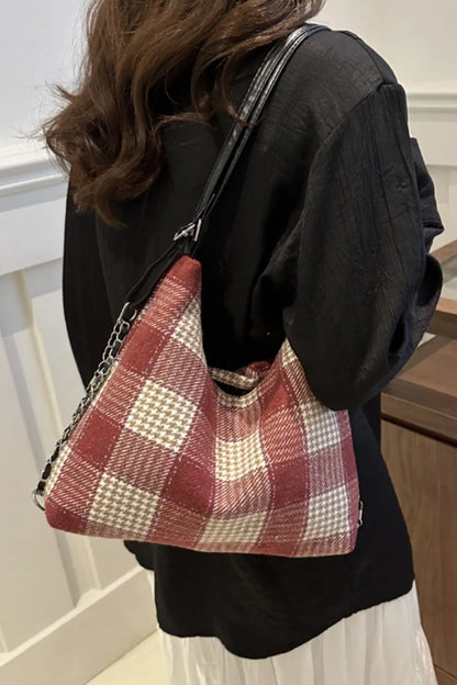 Plaid Adjustable Strap Handbag - Premium Tote Bag from Trendsi - Just $37.99! Shop now at Handbags Specialist Headquarter