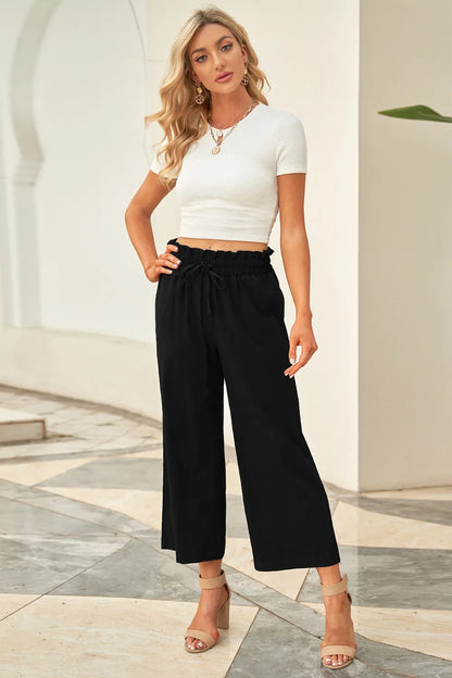 Drawstring Paperbag Waist Wide Leg Pants - Premium Women Pants from Trendsi - Just $31.99! Shop now at Handbags Specialist Headquarter