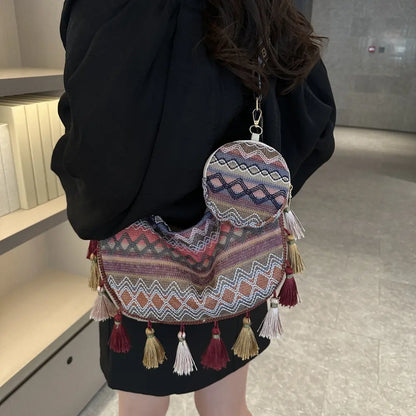 Printed Tassel Detail Crossbody Bag with Small Purse - Premium Handbags from Trendsi - Just $17.99! Shop now at Handbags Specialist Headquarter