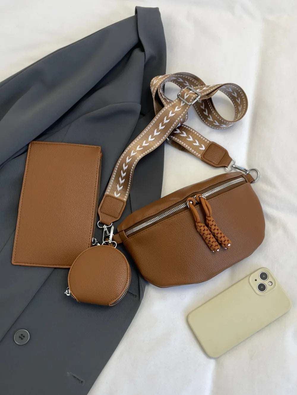 PU Leather Adjustable Strap Crossbody Bag with Coin Purse - Premium Crossbody Bag from Trendsi - Just $27.99! Shop now at Handbags Specialist Headquarter