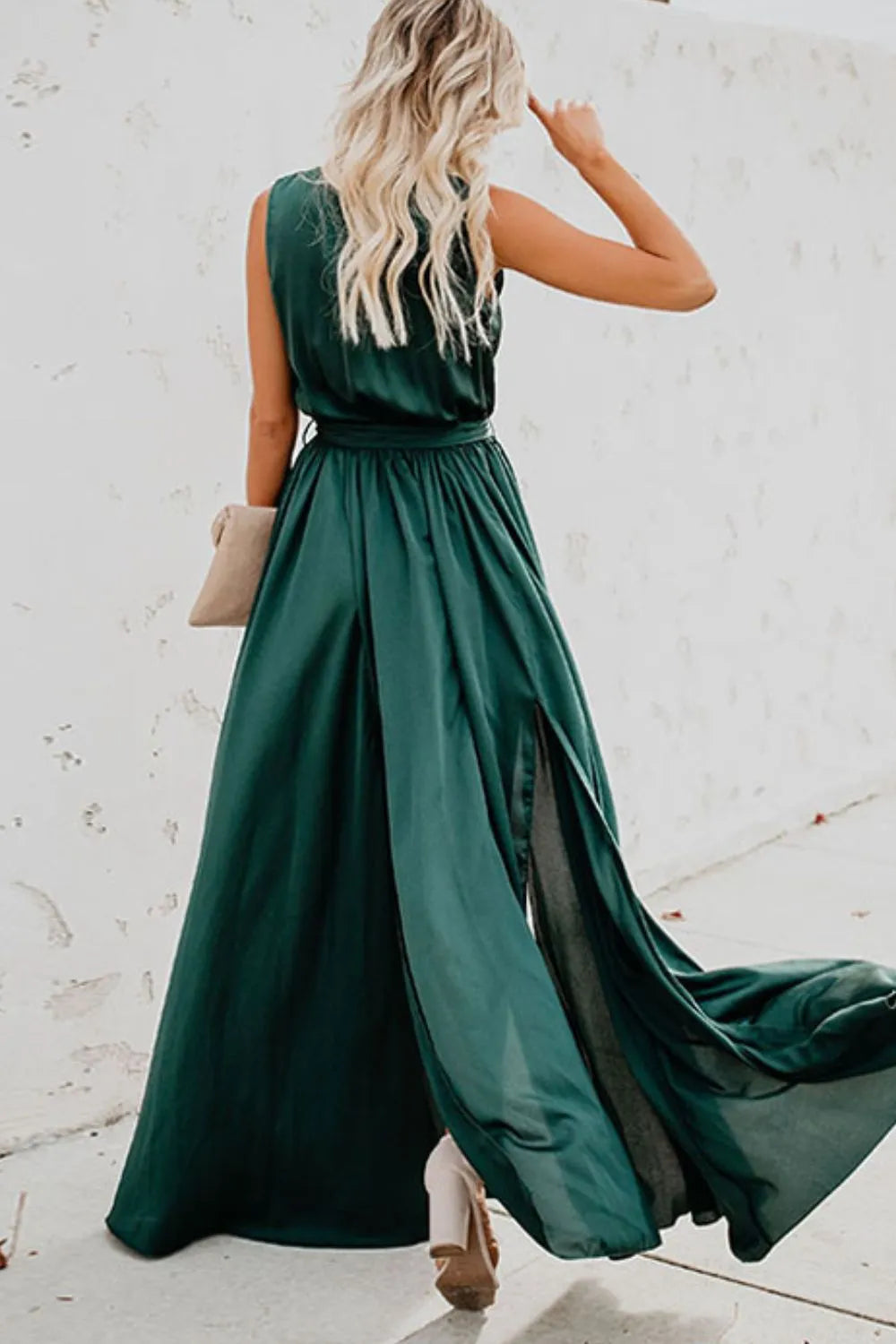 Surplice Tie Waist Maxi Dress - Premium Maxi Dress from Trendsi - Just $39.99! Shop now at Handbags Specialist Headquarter