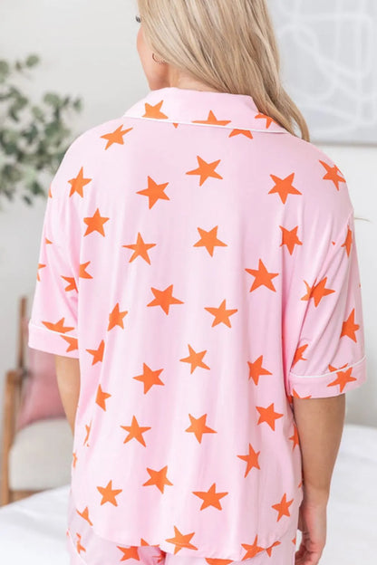 Star Print Short Sleeve Shirt and Shorts Set - Premium Sleepwear from Trendsi - Just $58.99! Shop now at Handbags Specialist Headquarter
