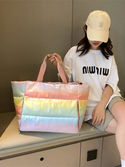 Gradient Quilted Travel Bag with Side Zippers - Premium travel-bag from Trendsi - Just $44.99! Shop now at Handbags Specialist Headquarter