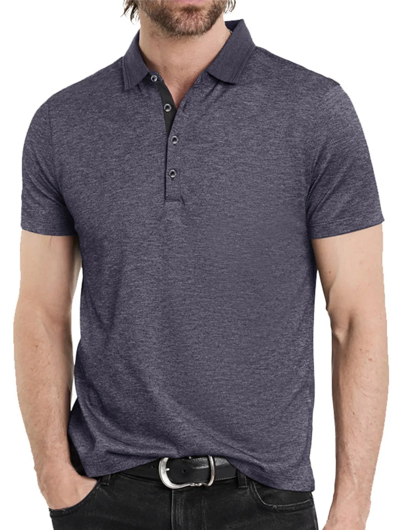 Men's Classic Heathered Short Sleeve Polo Shirt - Premium Men's Polo shirt from Trendsi - Just $39.96! Shop now at Handbags Specialist Headquarter