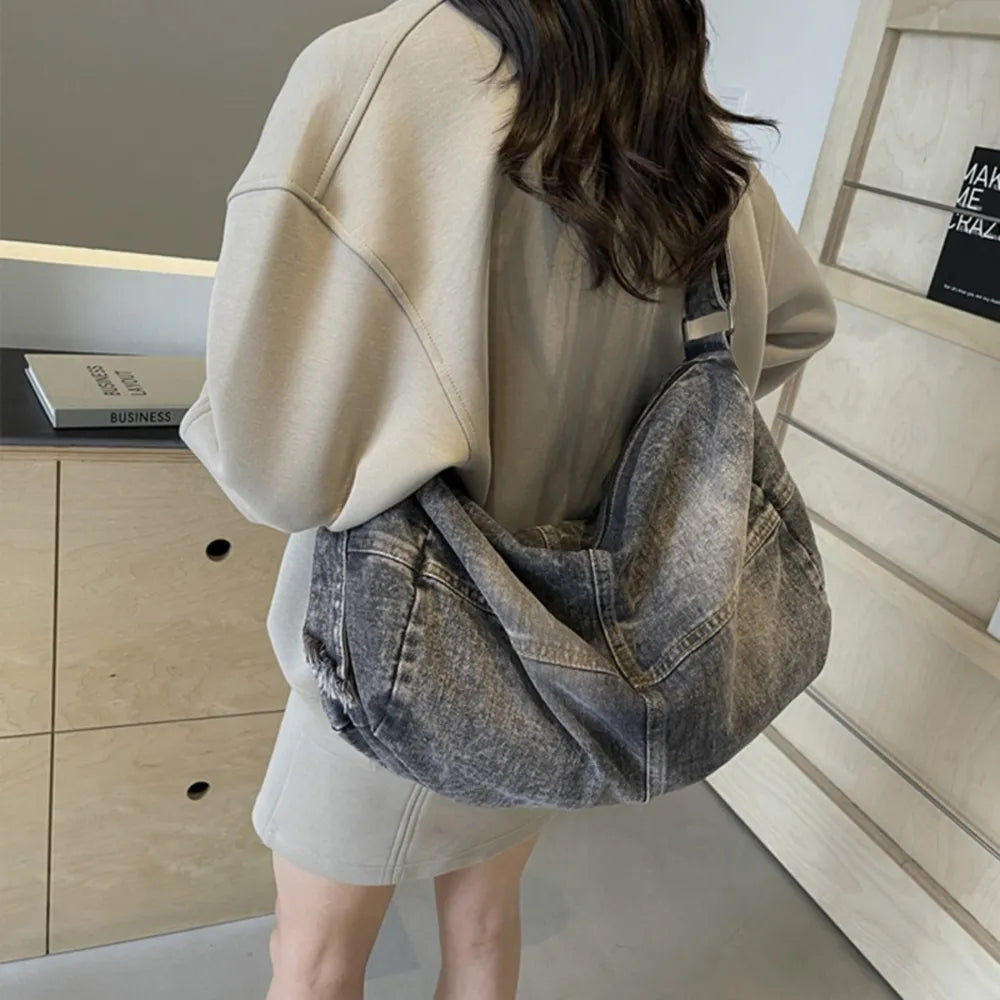 Adjustable Strap Denim Tote Bag - Premium Tote Bag from Trendsi - Just $36.99! Shop now at Handbags Specialist Headquarter