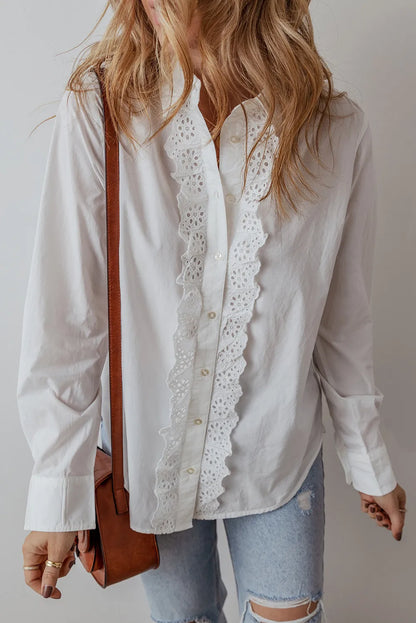 Eyelet Button Down Long Sleeve Shirt - Premium Women's Down Shirt Tops from Trendsi - Just $45.84! Shop now at Handbags Specialist Headquarter