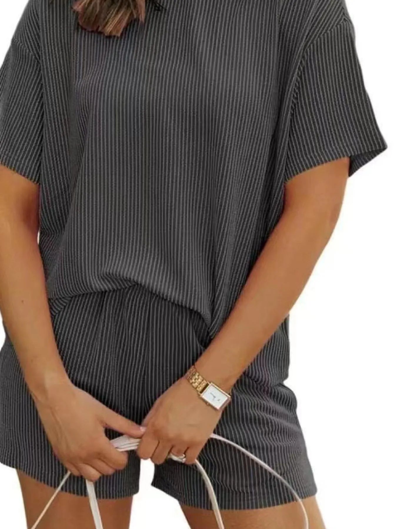 Full Size Ribbed Short Sleeve Top and Shorts Two-Piece Set Plus Size - Premium Sleepwear from Trendsi - Just $34.99! Shop now at Handbags Specialist Headquarter