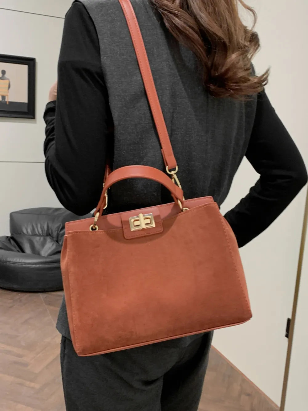 Solid Color Handbag with Removable Strap - Premium handbags from Trendsi - Just $33.99! Shop now at Handbags Specialist Headquarter