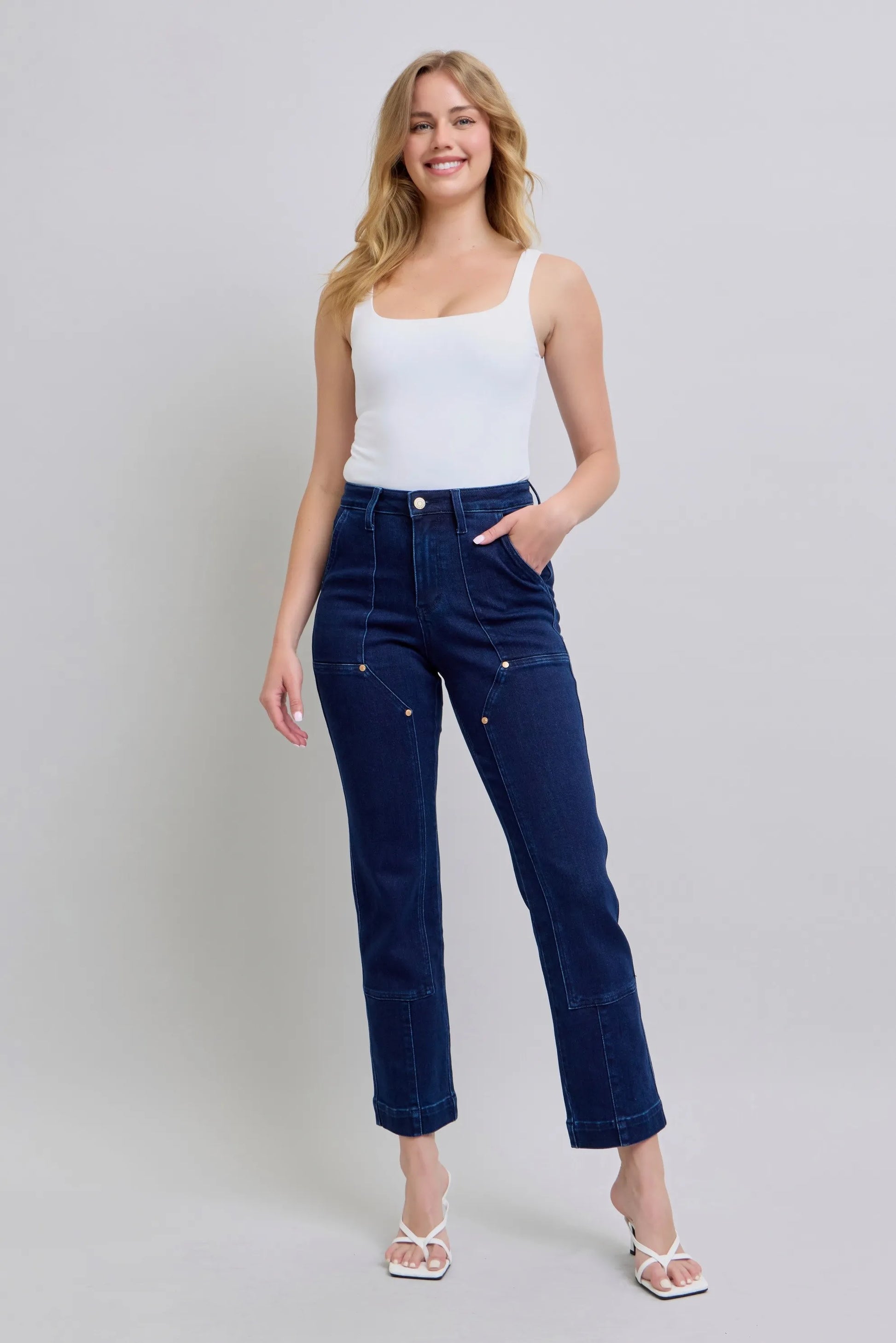 Judy Blue Full Size Hw Work Wear Knee Patch Straight Jeans Plus Size - Premium Women / Jeans & Denim from Trendsi - Just $66.99! Shop now at Handbags Specialist Headquarter