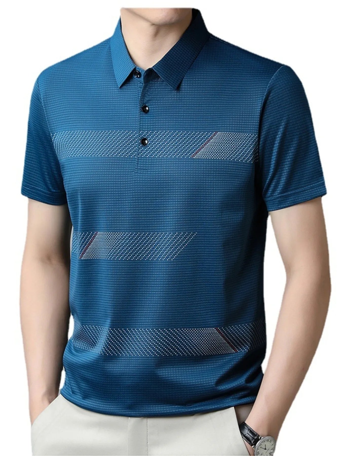 Men's Plus Size Striped Short Sleeve Casual Polo Shirt - Premium Men's Polo shirt from Trendsi - Just $29.99! Shop now at Handbags Specialist Headquarter