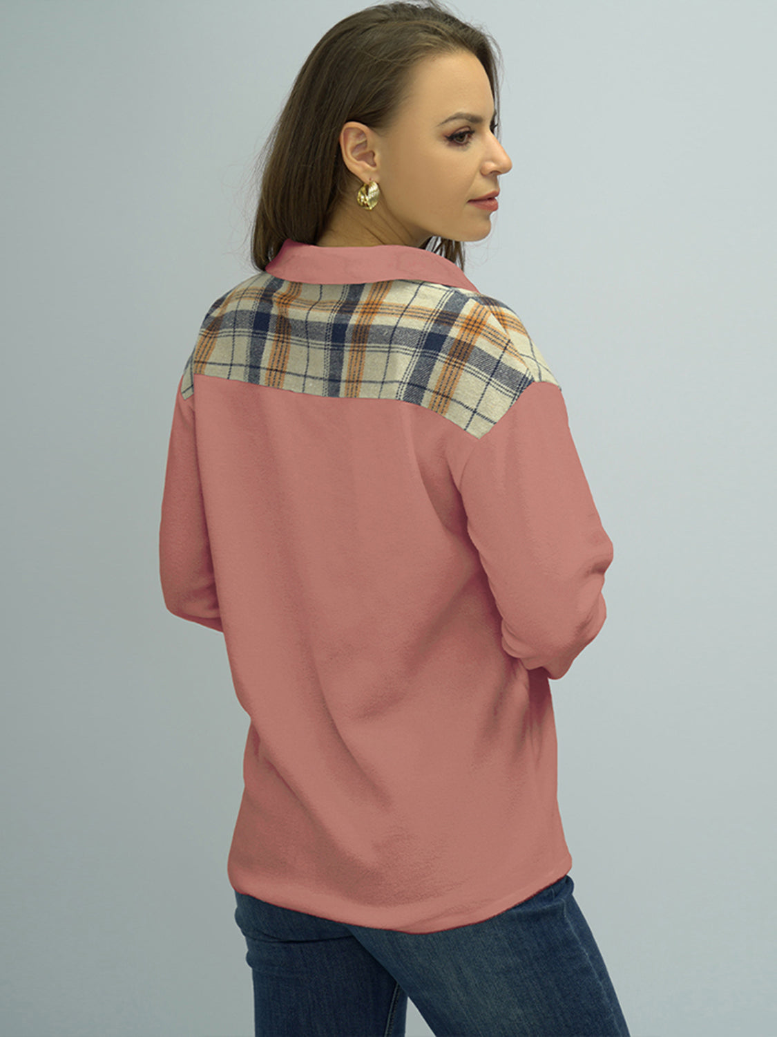 Shiny Plaid Button Down Shirt - Premium Women's Down Shirt Tops from Trendsi - Just $21! Shop now at Handbags Specialist Headquarter
