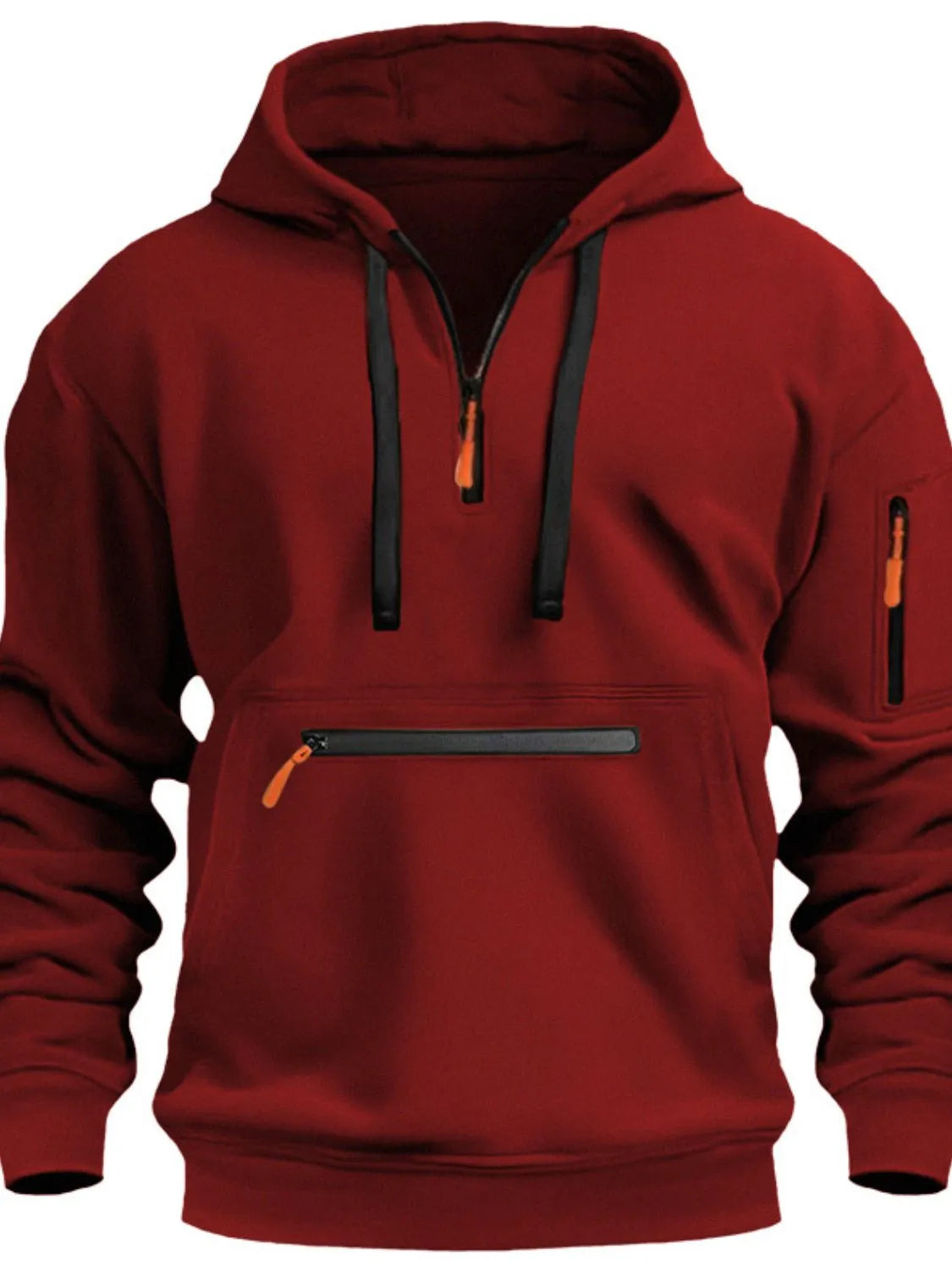 Men's Full Drawstring Half Zip Hoodie Plus Size - Premium Men's Sweatshirts from Trendsi - Just $35.30! Shop now at Handbags Specialist Headquarter