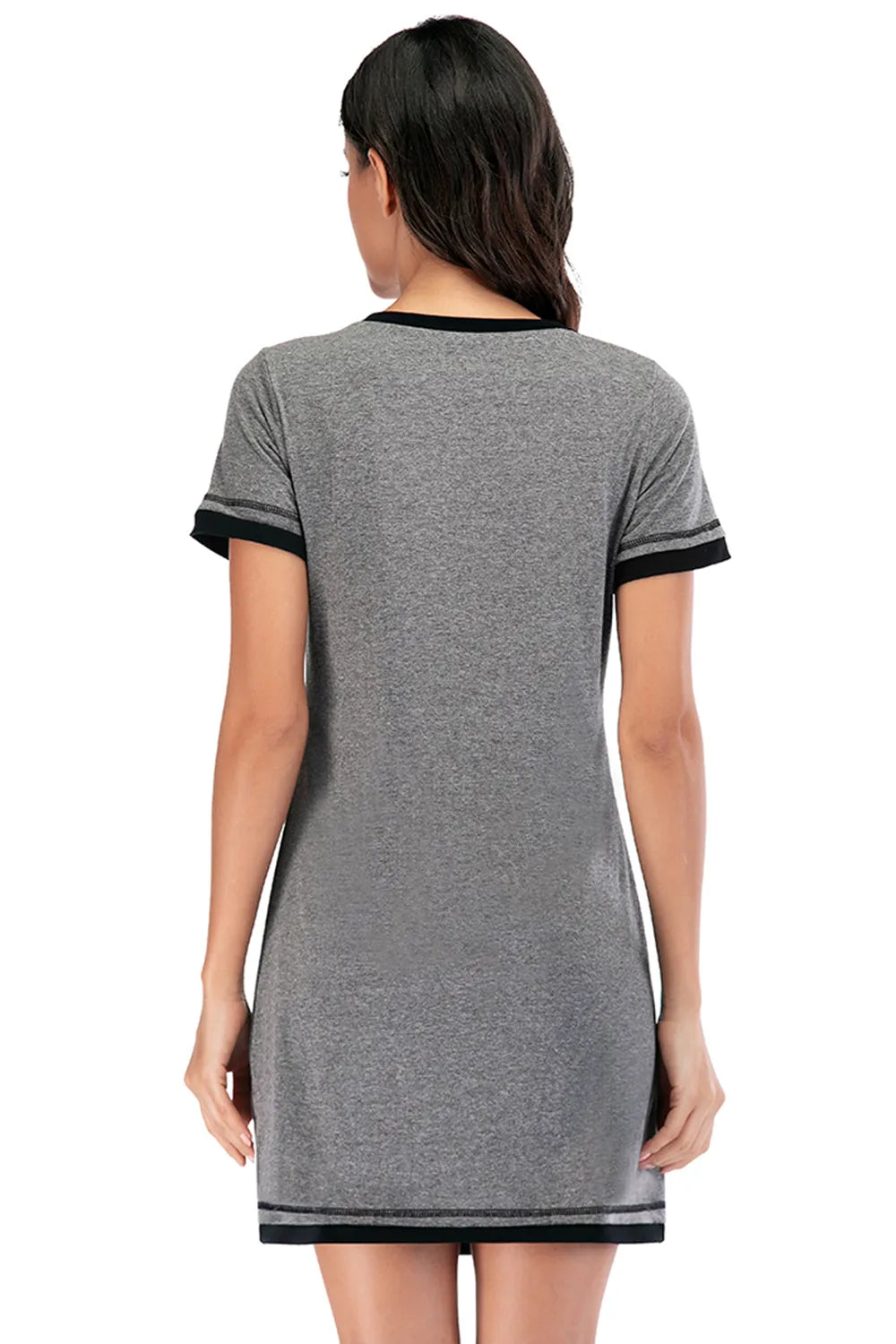 Contrast Trim Short Sleeve Lounge Dress - Premium Sleepwear from Trendsi - Just $26! Shop now at Handbags Specialist Headquarter