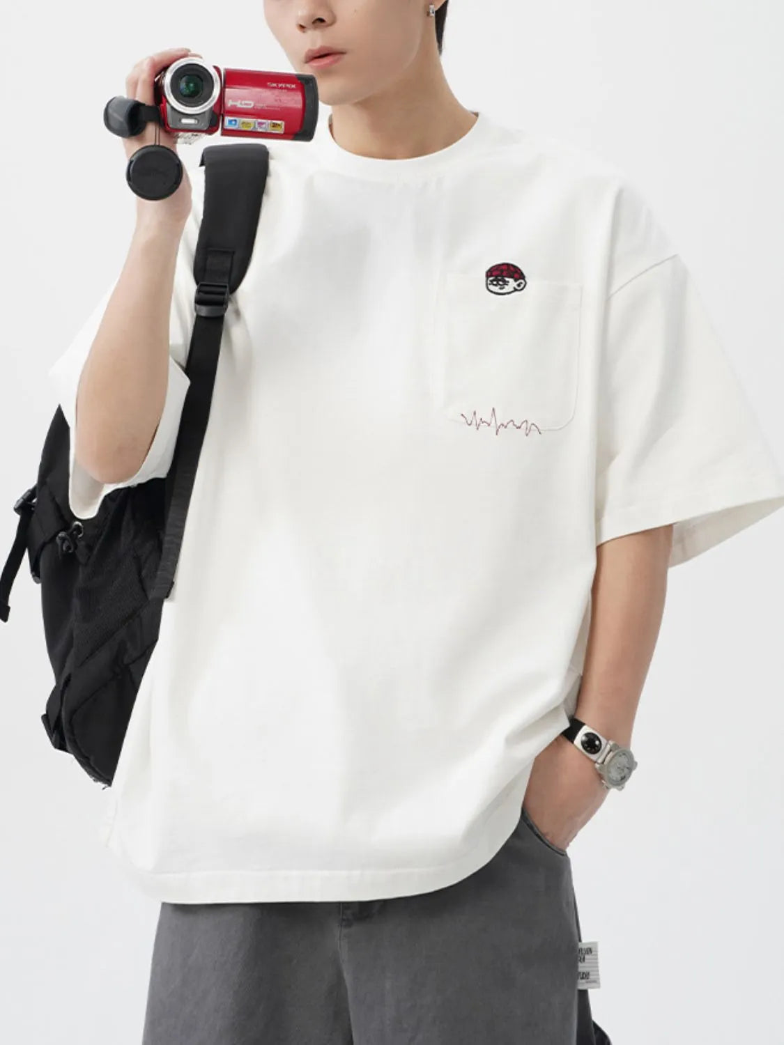 Men's Plus Size Round Neck Embroidered T-Shirt - Premium Men's T-Shirt from Trendsi - Just $30.99! Shop now at Handbags Specialist Headquarter