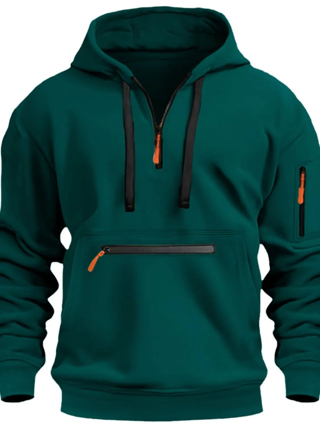 Men's Full Drawstring Half Zip Hoodie Plus Size - Premium Men's Sweatshirts from Trendsi - Just $35.30! Shop now at Handbags Specialist Headquarter