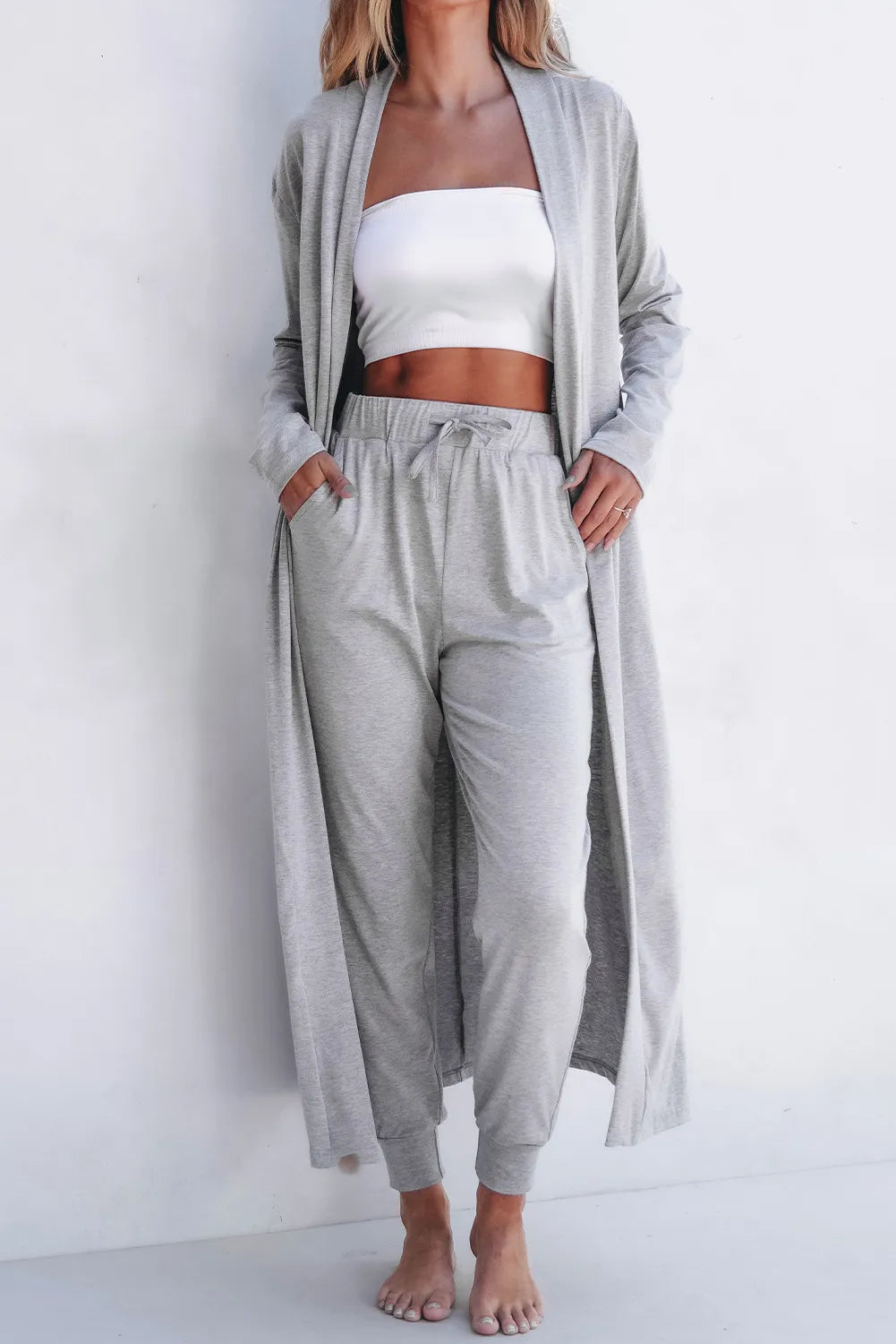 Open Front Long Sleeve Cardigan and Pants Lounge Set - Premium Sleepwear from Trendsi - Just $48.52! Shop now at Handbags Specialist Headquarter