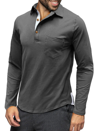 Men's Long Sleeve Polo Shirt with Chest Pocket - Premium Men's Polo shirt from Trendsi - Just $45.04! Shop now at Handbags Specialist Headquarter