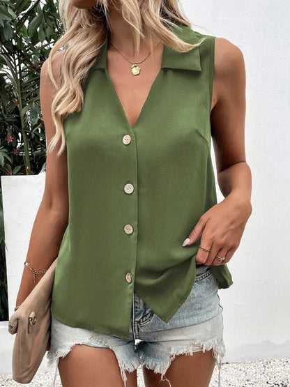 Full Size Johnny Collar Button Down Tank Plus Size - Premium Dresses from Trendsi - Just $20.99! Shop now at Handbags Specialist Headquarter