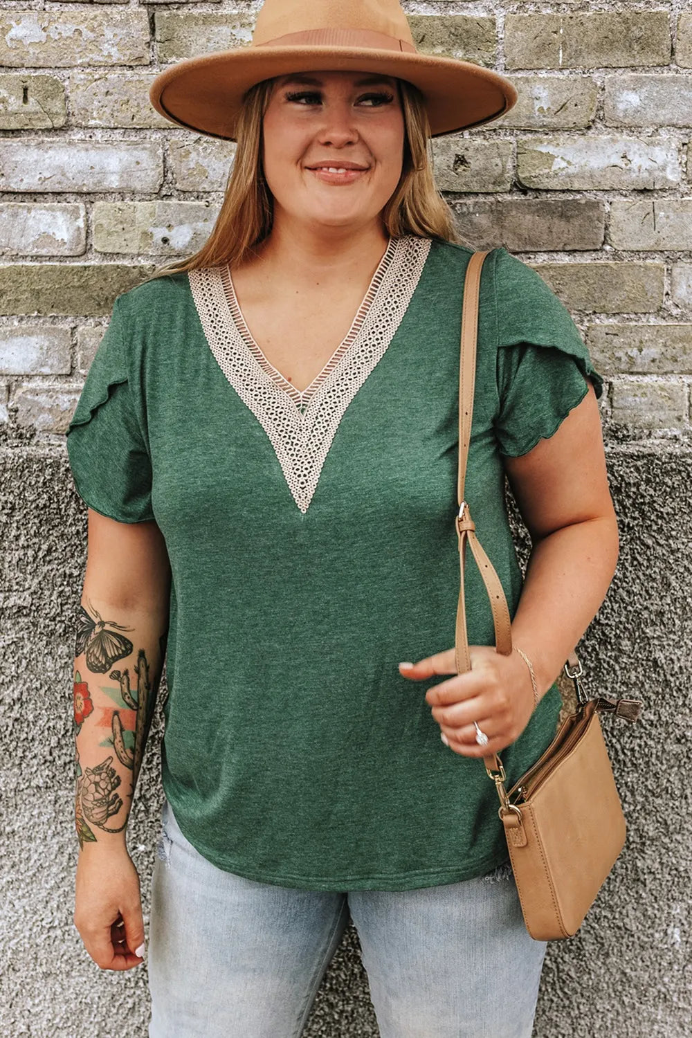 Plus Size V-Neck Petal Sleeve Blouse - Premium Plus Size Shirts from Trendsi - Just $22! Shop now at Handbags Specialist Headquarter