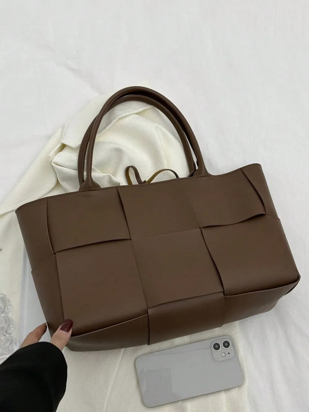 PU Leather Woven Handbag and Clutch Set - Premium handbags from Trendsi - Just $21.99! Shop now at Handbags Specialist Headquarter