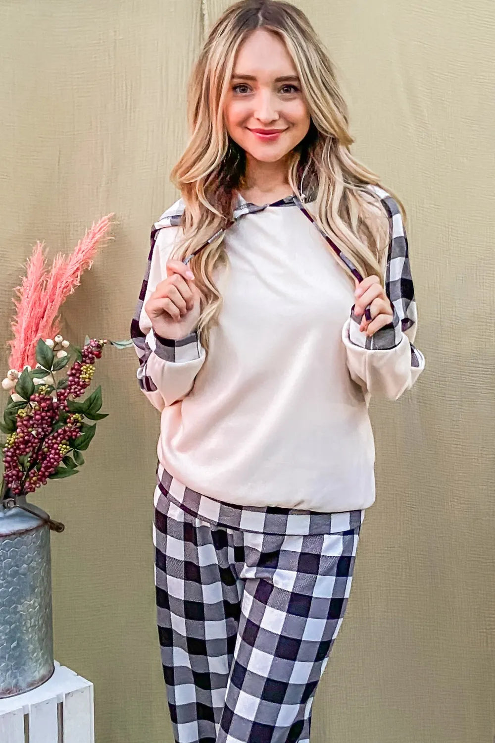 And The Why Drawstring Hooded Top and Plaid Pants Lounge Set - Premium Sleepwear from Trendsi - Just $53.99! Shop now at Handbags Specialist Headquarter