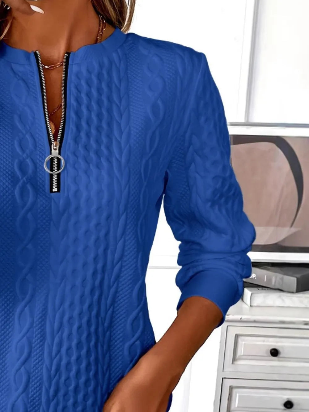 Texture Half Zip Long Sleeve Sweatshirt - Premium Tops from Trendsi - Just $22.16! Shop now at Handbags Specialist Headquarter