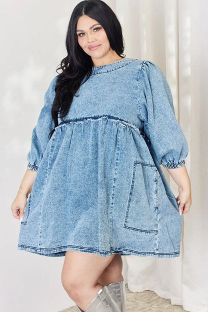 HEYSON Full Size Oversized Denim Babydoll Dress - Premium Dresses from Trendsi - Just $58.99! Shop now at Handbags Specialist Headquarter