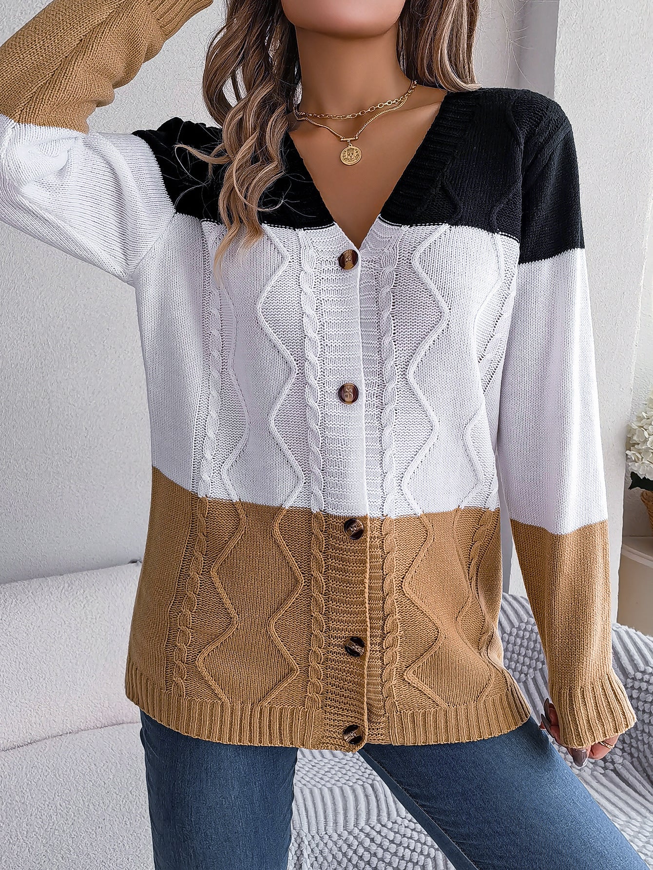 DualTone Cozy Button-Up Sweater