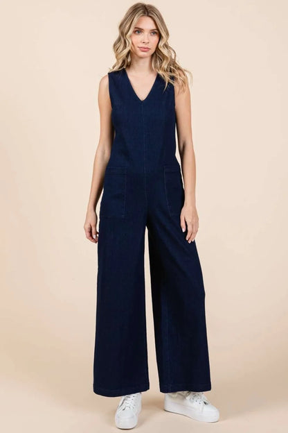 Mittoshop Sleeveless Wide Leg Denim Jumpsuit - Premium Sleepwear from Trendsi - Just $60.99! Shop now at Handbags Specialist Headquarter