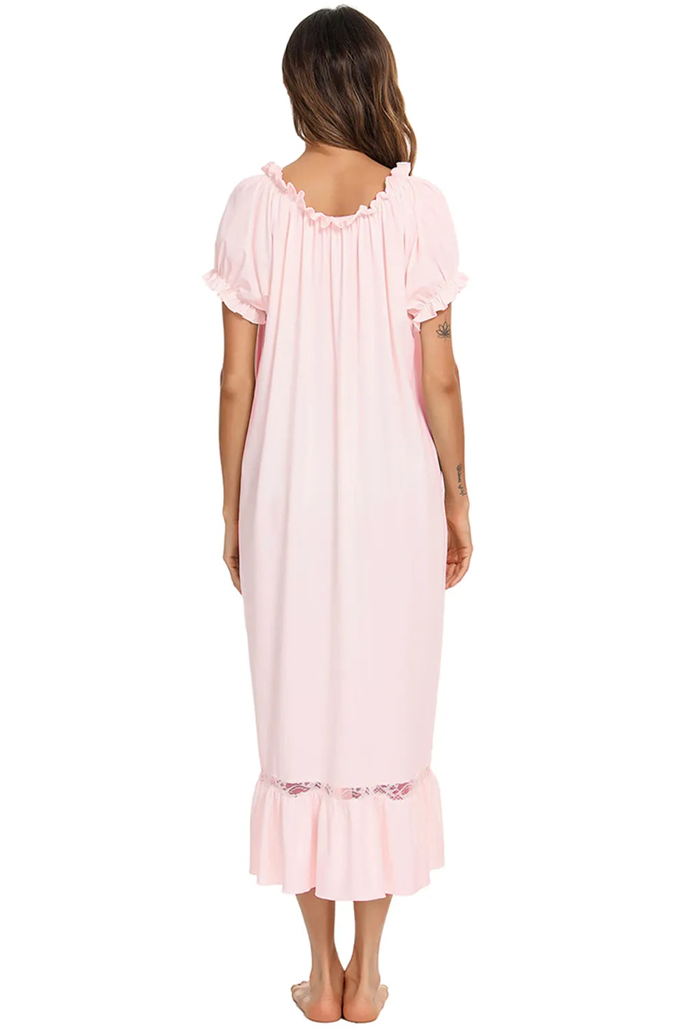 Lace Detail Short Sleeve Lounge Dress - Premium Sleepwear from Trendsi - Just $29! Shop now at Handbags Specialist Headquarter