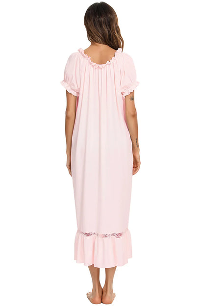 Lace Detail Short Sleeve Lounge Dress - Premium Sleepwear from Trendsi - Just $29! Shop now at Handbags Specialist Headquarter