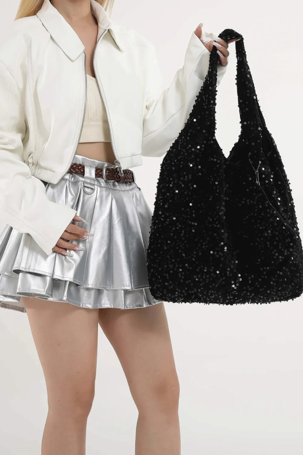 Sequin Polyester Handbag - Premium Tote Bag from Trendsi - Just $32.99! Shop now at Handbags Specialist Headquarter