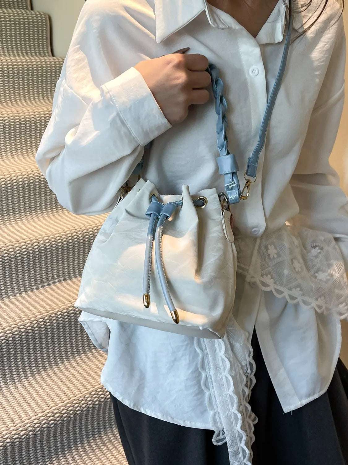 Drawstring PU Leather Bucket Bag - Premium Crossbody Bag from Trendsi - Just $19.99! Shop now at Handbags Specialist Headquarter