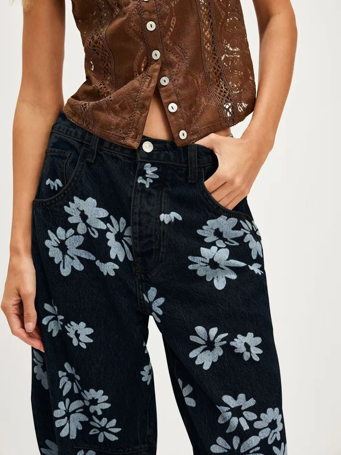 Printed Wide Leg Jeans - Premium Women / Jeans & Denim from Trendsi - Just $48.56! Shop now at Handbags Specialist Headquarter