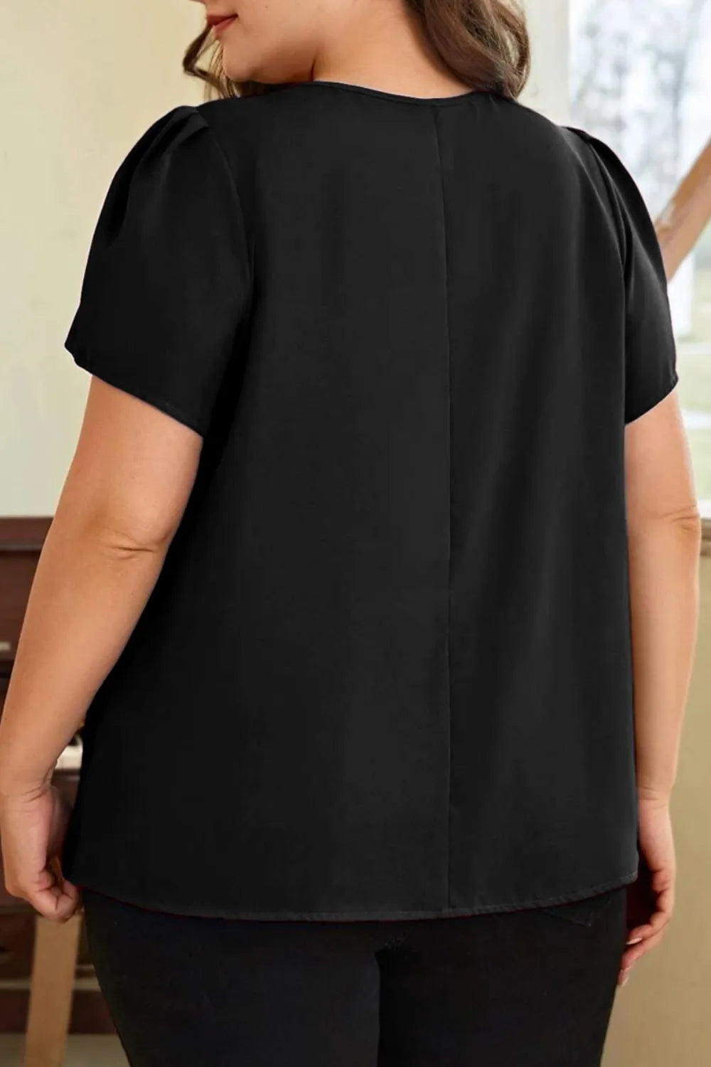 Plus Size Round Neck Short Sleeve Blouse - Premium Plus Size Shirts from Trendsi - Just $21! Shop now at Handbags Specialist Headquarter