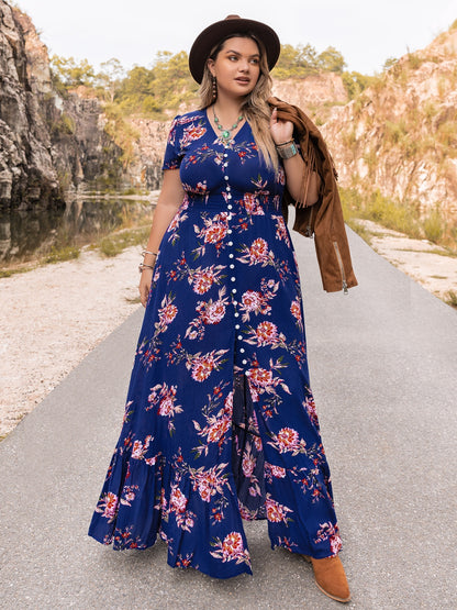 Plus Size V-Neck Maxi Dress - Premium Dresses from Trendsi - Just $60.99! Shop now at Handbags Specialist Headquarter