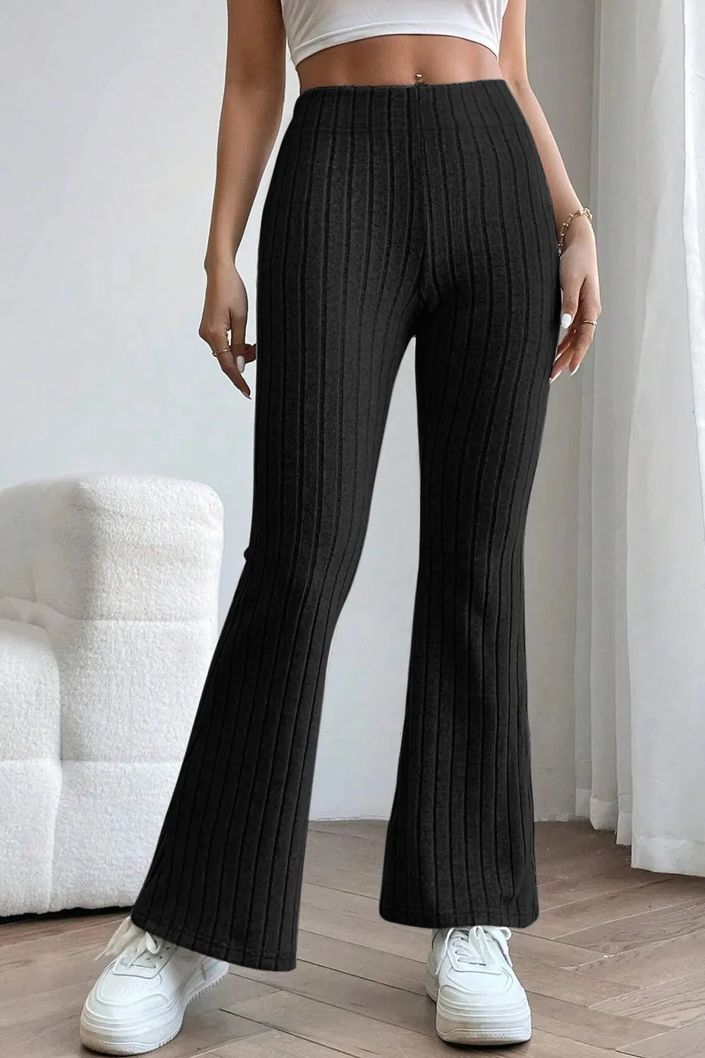 Basic Bae Full Size Ribbed High Waist Flare Pants - Premium Women Pants from Trendsi - Just $10.99! Shop now at Handbags Specialist Headquarter