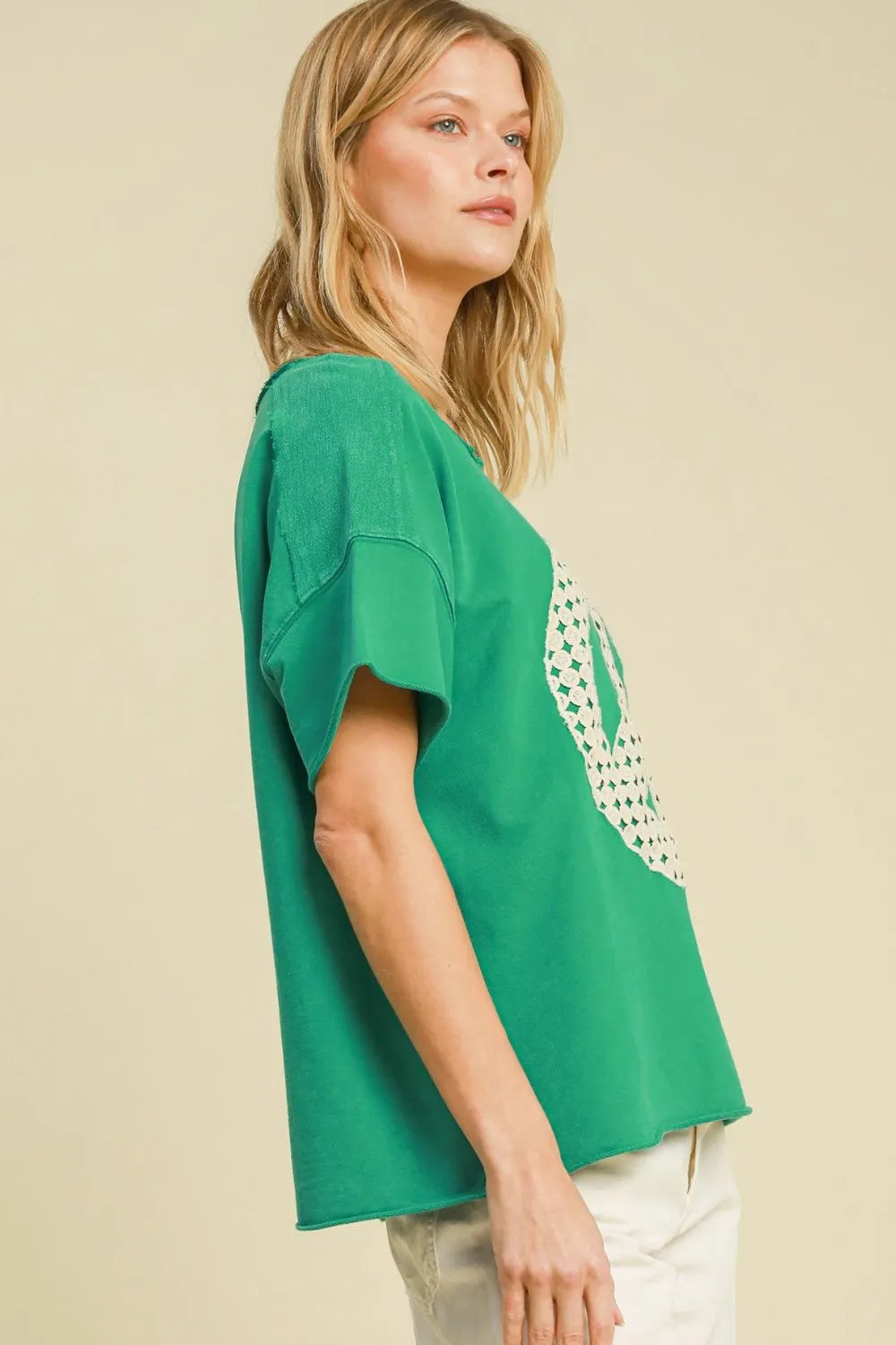 Umgee Full Size Mineral Wash T-Shirt with Lace Applique Plus Size - Premium Dresses from Trendsi - Just $51.99! Shop now at Handbags Specialist Headquarter