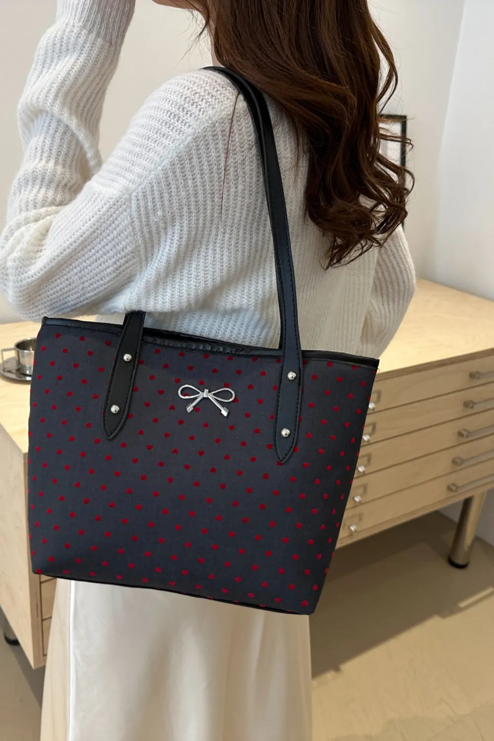 Bow Trim Polyester Tote Bag - Premium Tote Bag from Trendsi - Just $39.99! Shop now at Handbags Specialist Headquarter