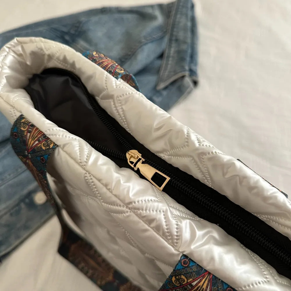 PU Leather Printed Strap Quilted Handbag - Premium Tote Bag from Trendsi - Just $27.99! Shop now at Handbags Specialist Headquarter